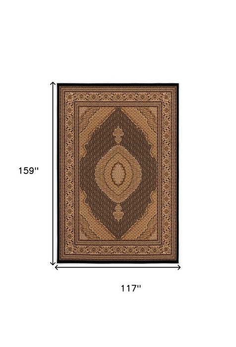 10' X 13' Beige and Black Oriental Washable Non Skid Area Rug - herplace.store