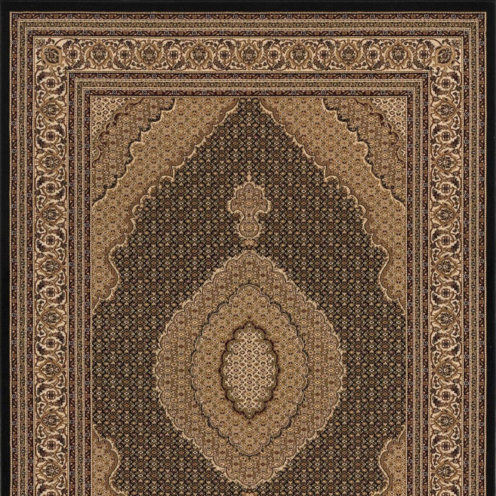 10' X 13' Beige and Black Oriental Washable Non Skid Area Rug - herplace.store