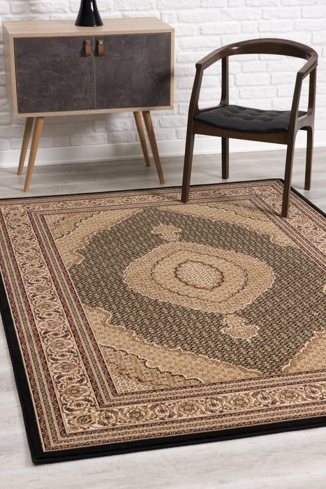 10' X 13' Beige and Black Oriental Washable Non Skid Area Rug - herplace.store