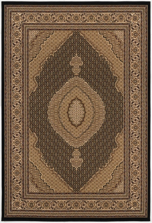 10' X 13' Beige and Black Oriental Washable Non Skid Area Rug - herplace.store