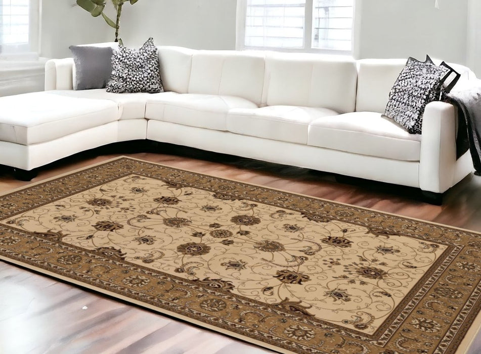 10' X 13' Beige and Brown Oriental Washable Non Skid Area Rug - herplace.store