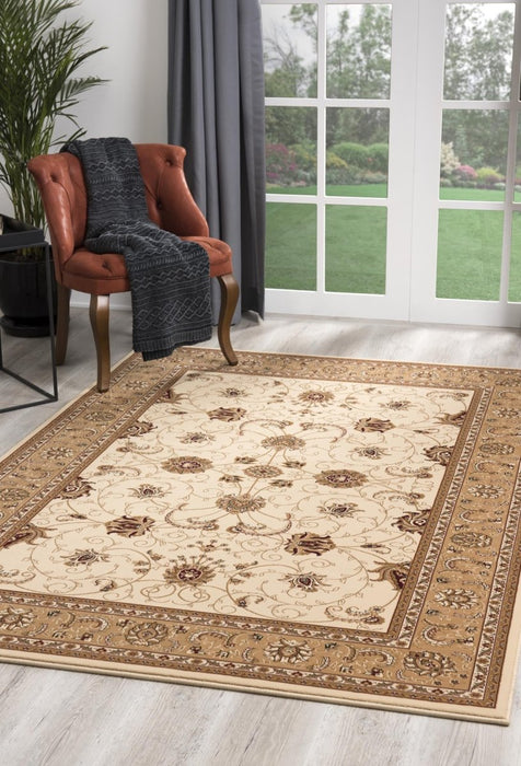 10' X 13' Beige and Brown Oriental Washable Non Skid Area Rug - herplace.store