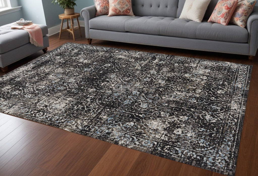 10' X 13' Black Damask Area Rug - herplace.store