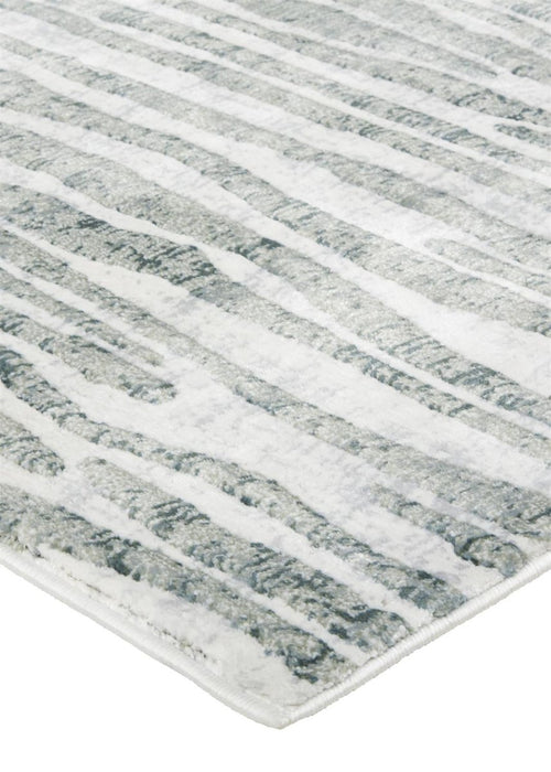 10' X 13' Gray Green And Ivory Striped Distressed Stain Resistant Area Rug - herplace.store