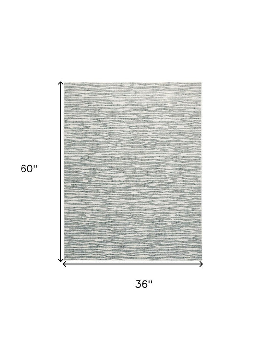 10' X 13' Gray Green And Ivory Striped Distressed Stain Resistant Area Rug - herplace.store