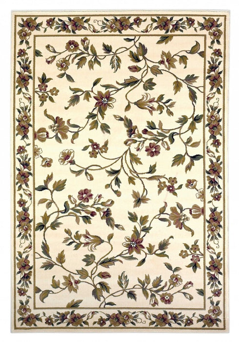 10' X 13' Ivory Machine Woven Floral Vines Indoor Area Rug - herplace.store