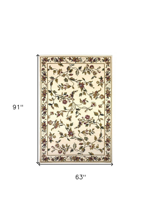 10' X 13' Ivory Machine Woven Floral Vines Indoor Area Rug - herplace.store