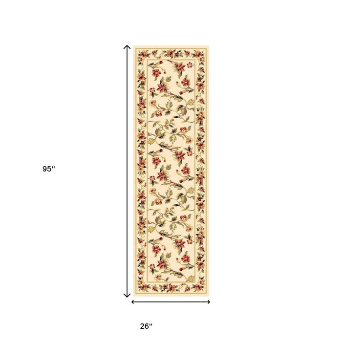 10' X 13' Ivory Machine Woven Floral Vines Indoor Area Rug - herplace.store