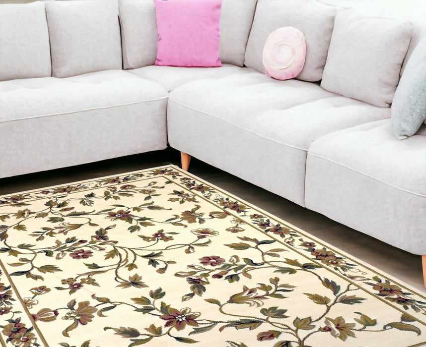 10' X 13' Ivory Machine Woven Floral Vines Indoor Area Rug - herplace.store