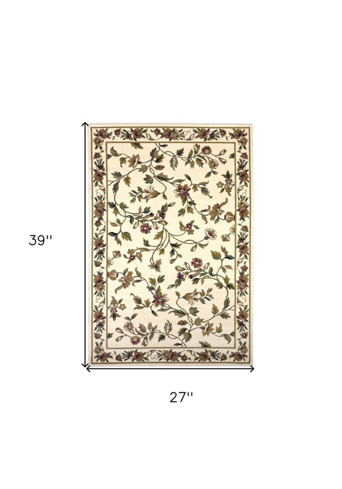 10' X 13' Ivory Machine Woven Floral Vines Indoor Area Rug - herplace.store