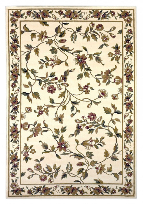 10' X 13' Ivory Machine Woven Floral Vines Indoor Area Rug - herplace.store