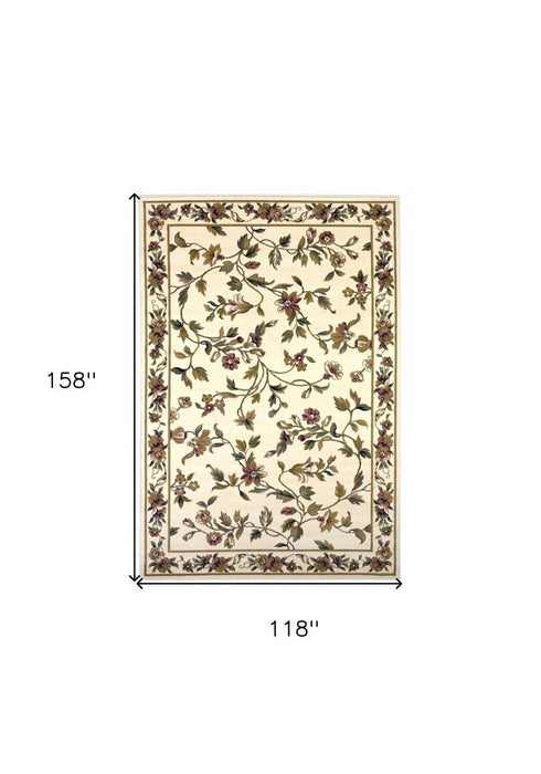 10' X 13' Ivory Machine Woven Floral Vines Indoor Area Rug - herplace.store