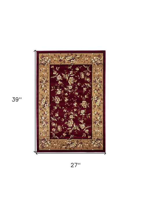 10' X 13' Red Beige Machine Woven Floral Traditional Indoor Area Rug - herplace.store