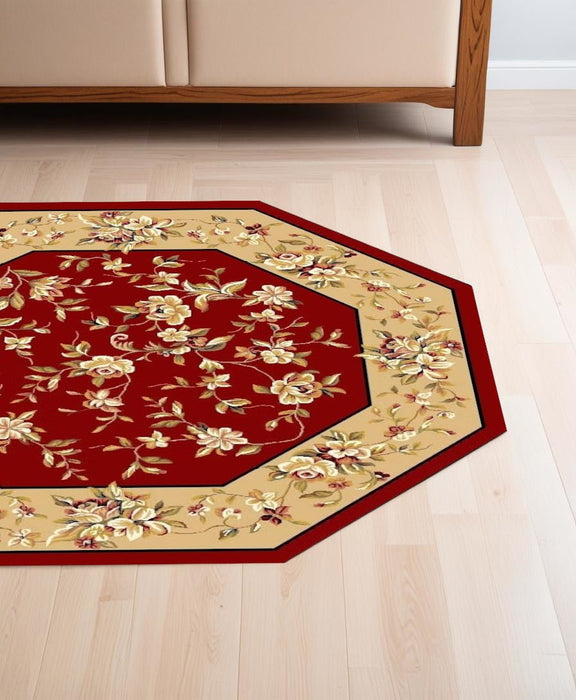 10' X 13' Red Beige Machine Woven Floral Traditional Indoor Area Rug - herplace.store