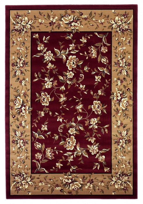 10' X 13' Red Beige Machine Woven Floral Traditional Indoor Area Rug - herplace.store