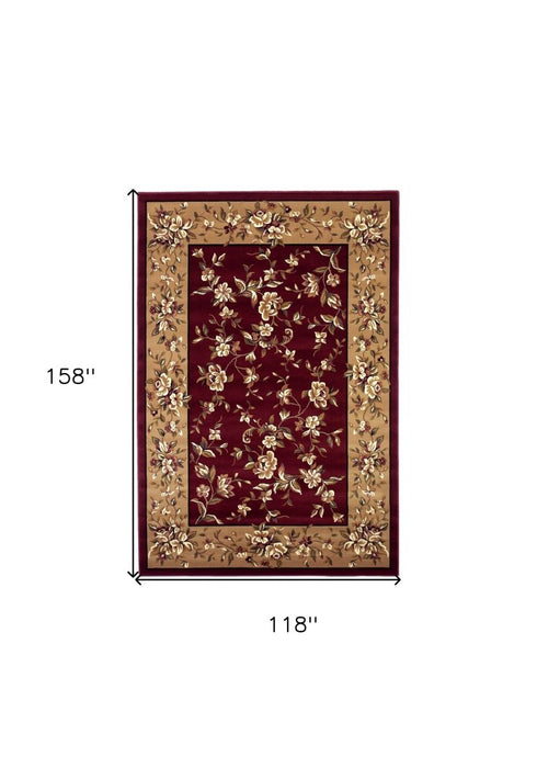 10' X 13' Red Beige Machine Woven Floral Traditional Indoor Area Rug - herplace.store