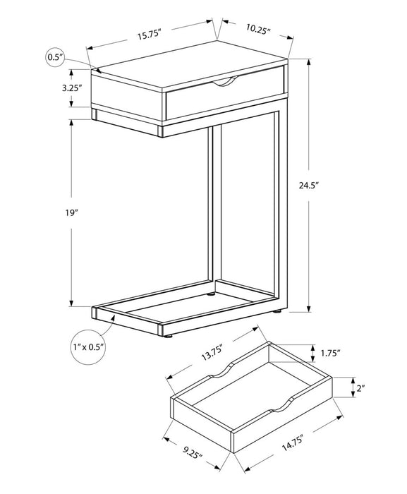 10.25" X 15.75" X 24.5" Cappuccino Finish And Gold Laminated Drawer Accent Table - herplace.store