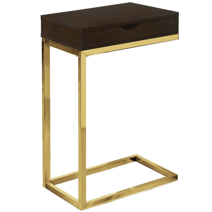 10.25" X 15.75" X 24.5" Cappuccino Finish And Gold Laminated Drawer Accent Table - herplace.store