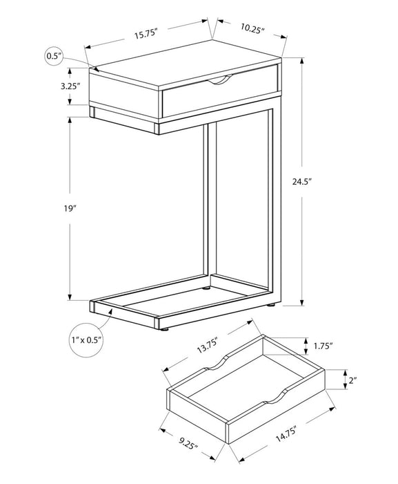 10.25" X 15.75" X 24.5" Cappuccino Finish And Gold Laminated Drawer Accent Table - herplace.store