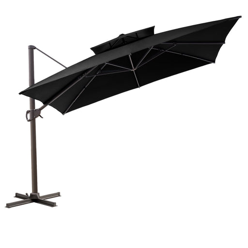 11' Black Polyester Round Tilt Cantilever Patio Umbrella With Stand - herplace.store