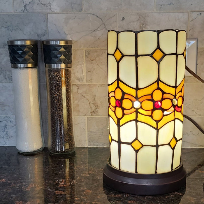 11" Brown and Beige Mosaic Tile Stained Glass Accent Lamp - herplace.store