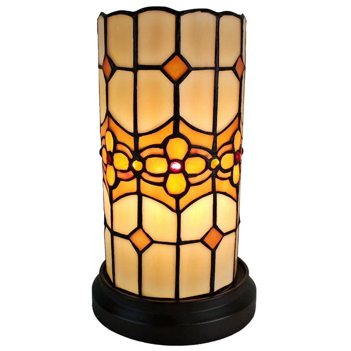 11" Brown and Beige Mosaic Tile Stained Glass Accent Lamp - herplace.store