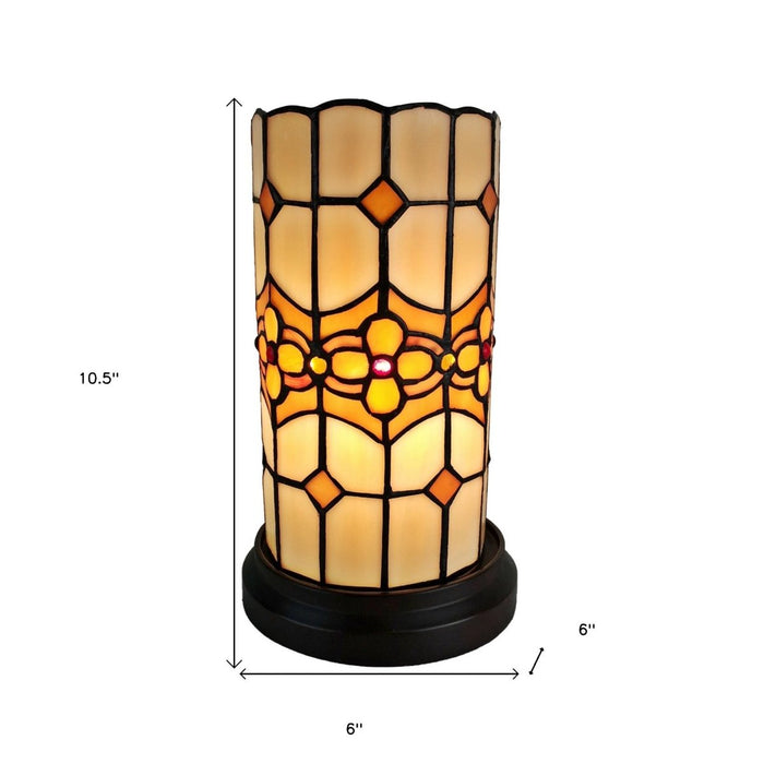 11" Brown and Beige Mosaic Tile Stained Glass Accent Lamp - herplace.store