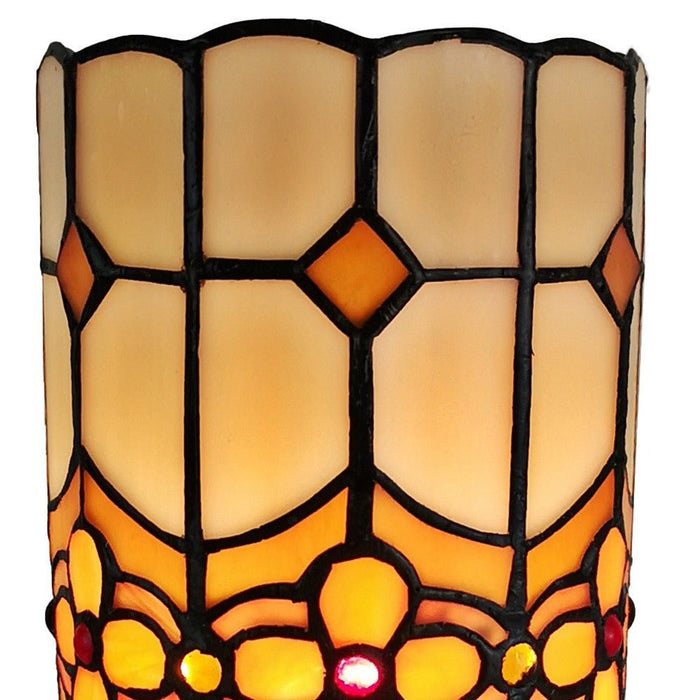 11" Brown and Beige Mosaic Tile Stained Glass Accent Lamp - herplace.store