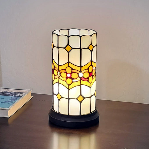 11" Brown and Beige Mosaic Tile Stained Glass Accent Lamp - herplace.store