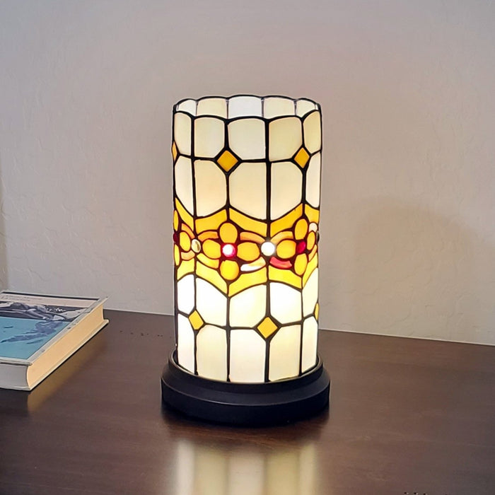 11" Brown and Beige Mosaic Tile Stained Glass Accent Lamp - herplace.store