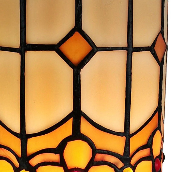 11" Brown and Beige Mosaic Tile Stained Glass Accent Lamp - herplace.store