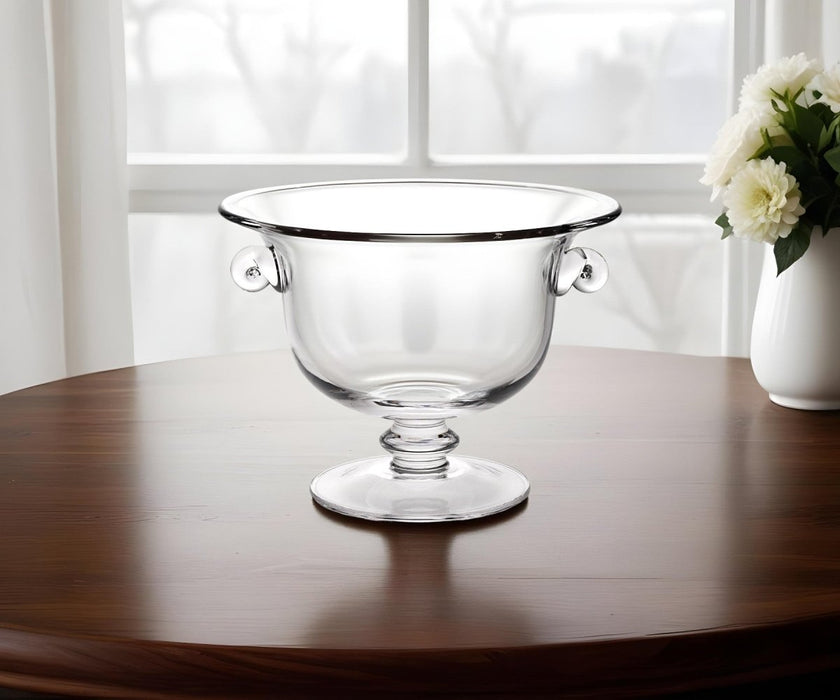 11" Clear Mouth Blown Crystal Round Pedestal Centerpiece Bowl - herplace.store