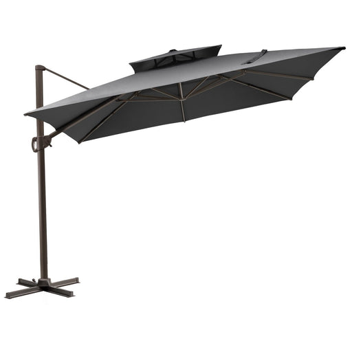 11' Dark Gray Polyester Round Tilt Cantilever Patio Umbrella With Stand - herplace.store