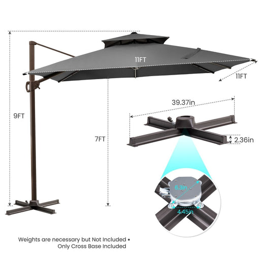 11' Dark Gray Polyester Round Tilt Cantilever Patio Umbrella With Stand - herplace.store