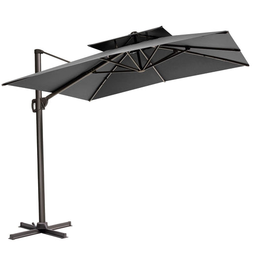 11' Dark Gray Polyester Round Tilt Cantilever Patio Umbrella With Stand - herplace.store