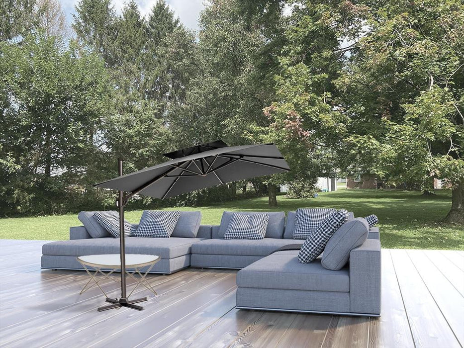 11' Dark Gray Polyester Round Tilt Cantilever Patio Umbrella With Stand - herplace.store