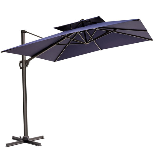 11' Navy Blue Polyester Round Tilt Cantilever Patio Umbrella With Stand - herplace.store