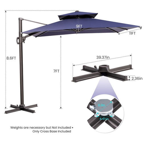 11' Navy Blue Polyester Round Tilt Cantilever Patio Umbrella With Stand - herplace.store