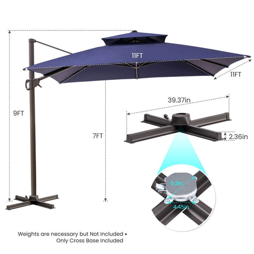 11' Navy Blue Polyester Round Tilt Cantilever Patio Umbrella With Stand - herplace.store