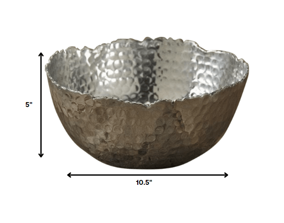 11" Silver Steel Modern Hammered Cut Bowl - herplace.store