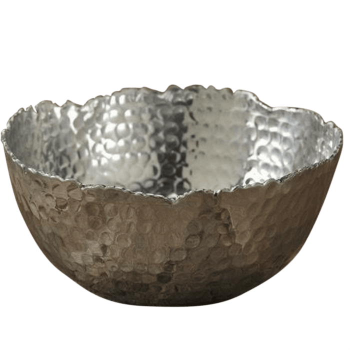 11" Silver Steel Modern Hammered Cut Bowl - herplace.store