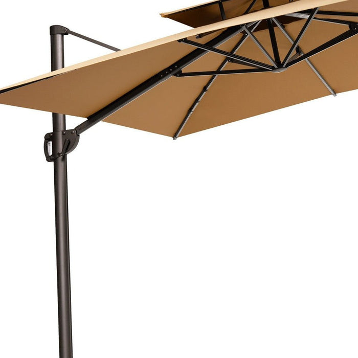 11' Tan Polyester Round Tilt Cantilever Patio Umbrella With Stand - herplace.store