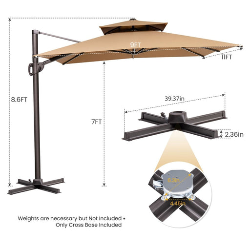 11' Tan Polyester Round Tilt Cantilever Patio Umbrella With Stand - herplace.store