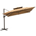 11' Tan Polyester Round Tilt Cantilever Patio Umbrella With Stand - herplace.store