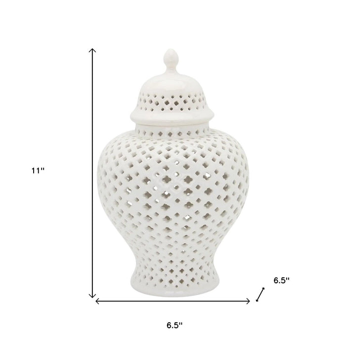 11" White Pierced Ceramic Round Ginger Jar - herplace.store