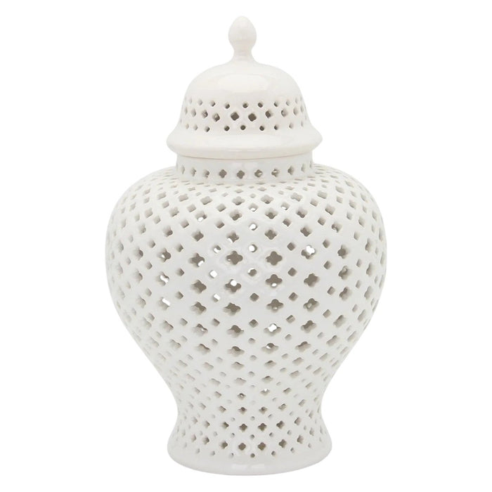 11" White Pierced Ceramic Round Ginger Jar - herplace.store