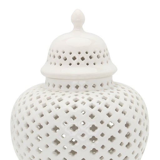 11" White Pierced Ceramic Round Ginger Jar - herplace.store