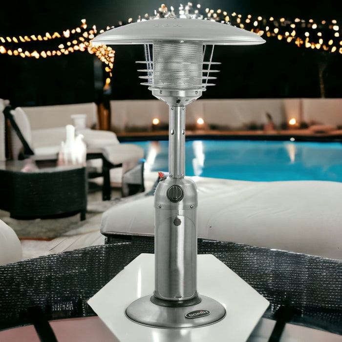 11000 BTU Silver Steel Propane Cylindrical Pole Tabletop Patio Heater - herplace.store