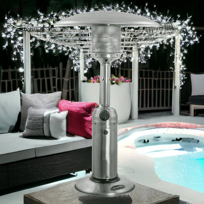 11000 BTU Silver Steel Propane Cylindrical Pole Tabletop Patio Heater - herplace.store