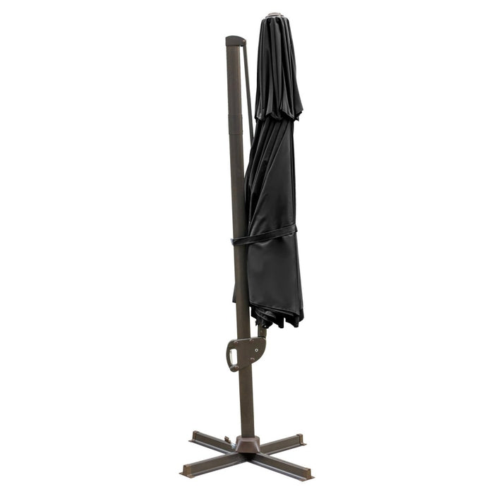 11.5' Black Polyester Round Tilt Cantilever Patio Umbrella With Stand - herplace.store